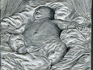 Matrice en bois du bébé Gargantua • Oeuvres de Rabelais collationné sur les oeuvres originales avec une vie de l'auteur, des notes et un glossaire/Rabelais ; Illustrations de Gustave Doré. Tome premier. - Paris : Garnier Frères, Libraires éditeurs, 1873. • matrice de bois pour gravure